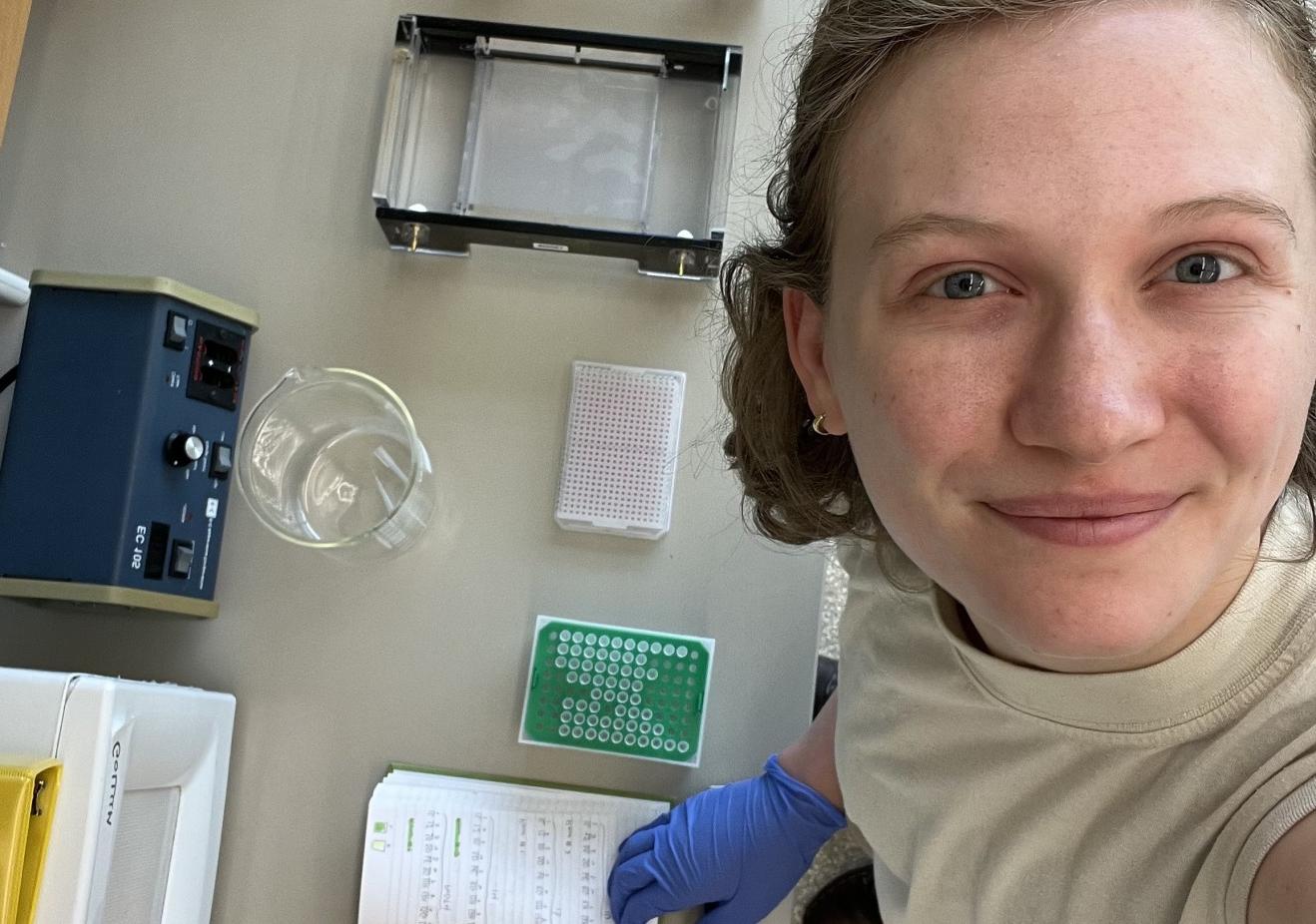 Skylar taking a selfie in a lab